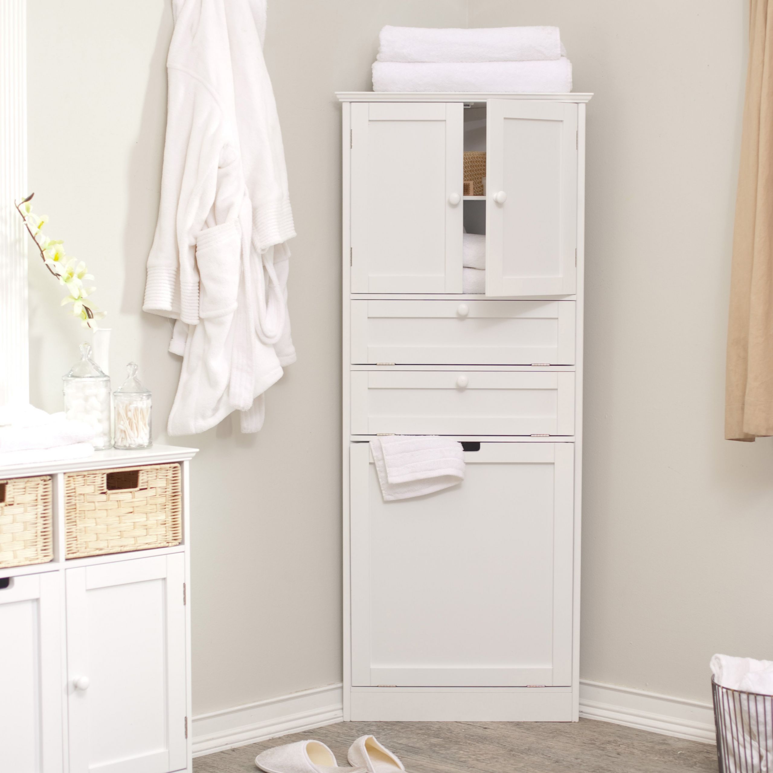 White Corner Bathroom Cabinet
 Space Efficient Corner Bathroom Cabinet for Your Small