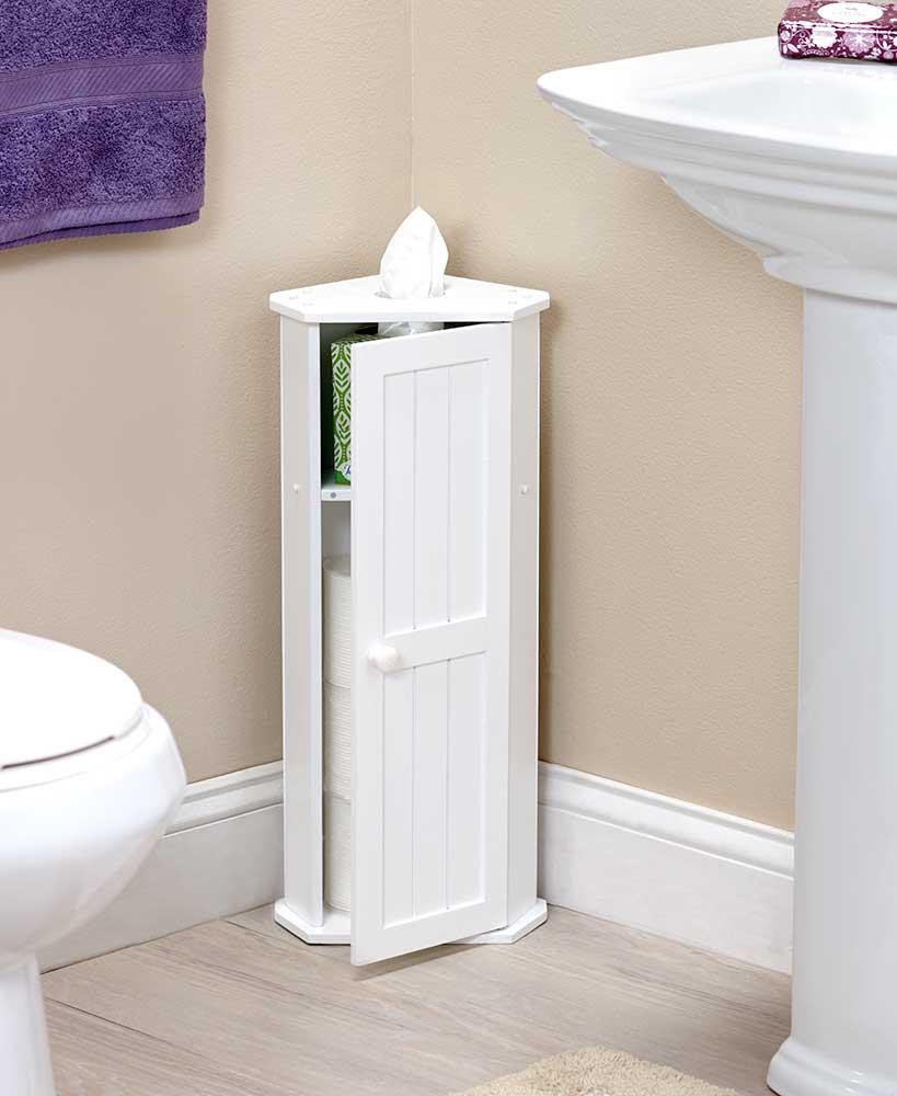 White Corner Bathroom Cabinet
 WHITE Bathroom Corner Cabinet Toilet Paper Roll Kleenex