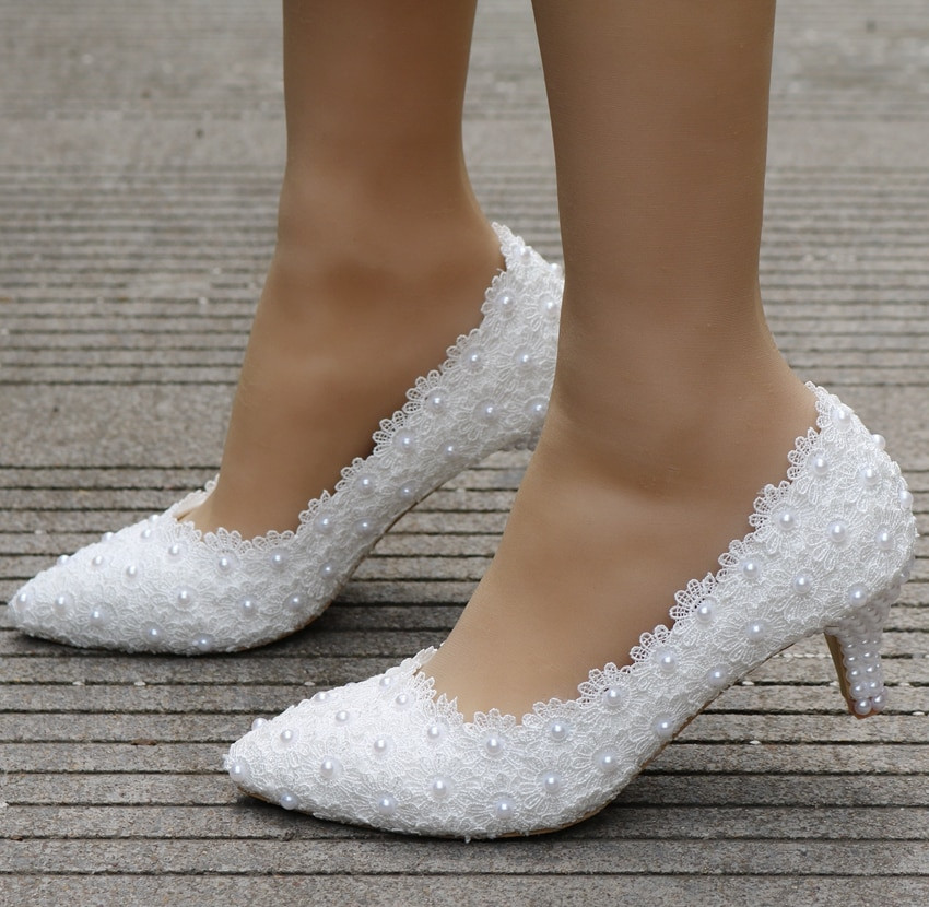 White Lace Shoes Wedding
 Aliexpress Buy small heel white lace wedding shoes