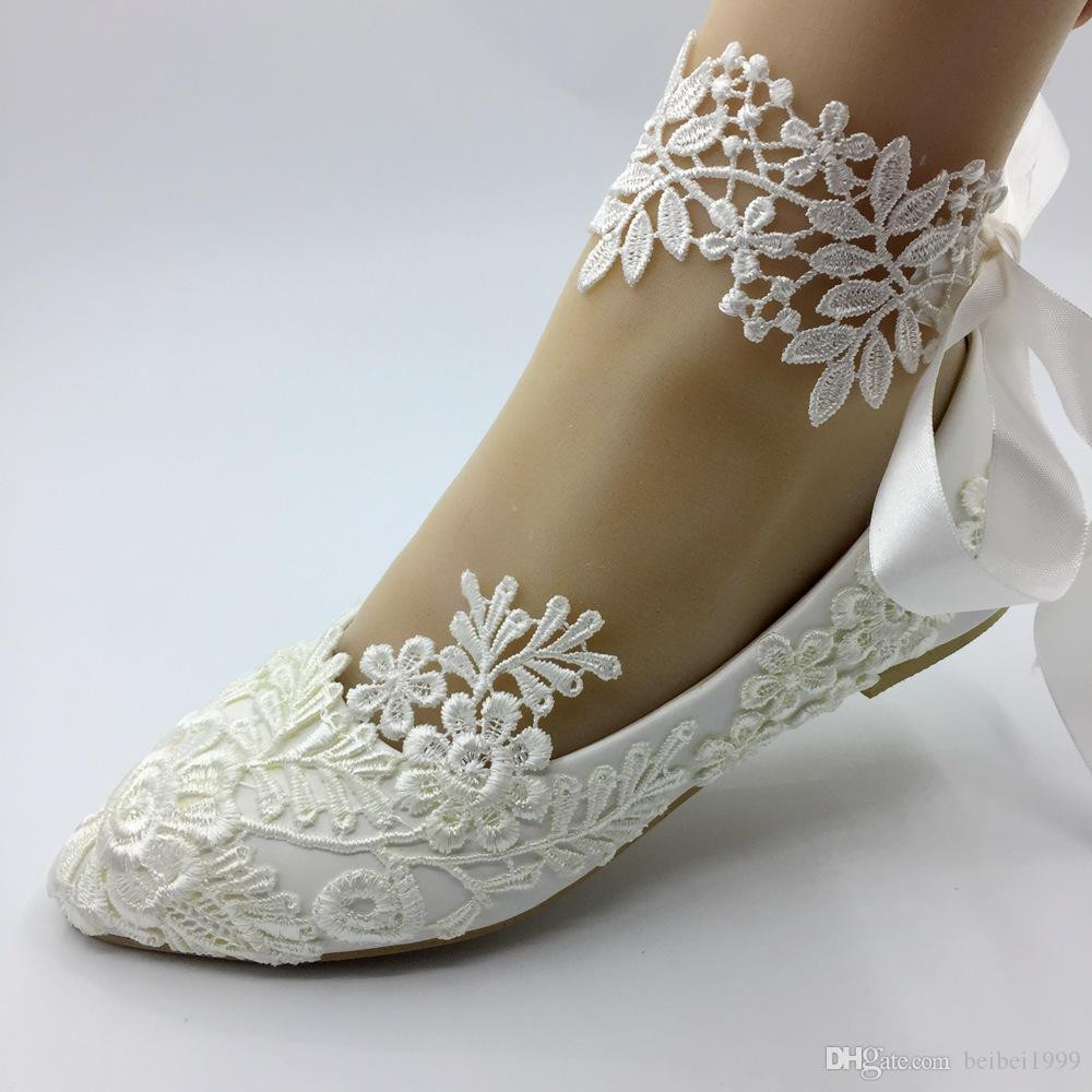 White Lace Shoes Wedding
 Handmade White Lace Wedding FLAT Shoes Women Flat Bride