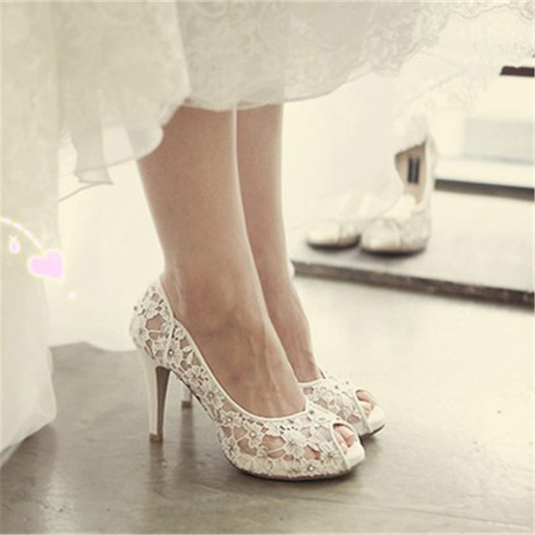White Lace Shoes Wedding
 Free shipping 2015 New summer Woman white lace Wedding