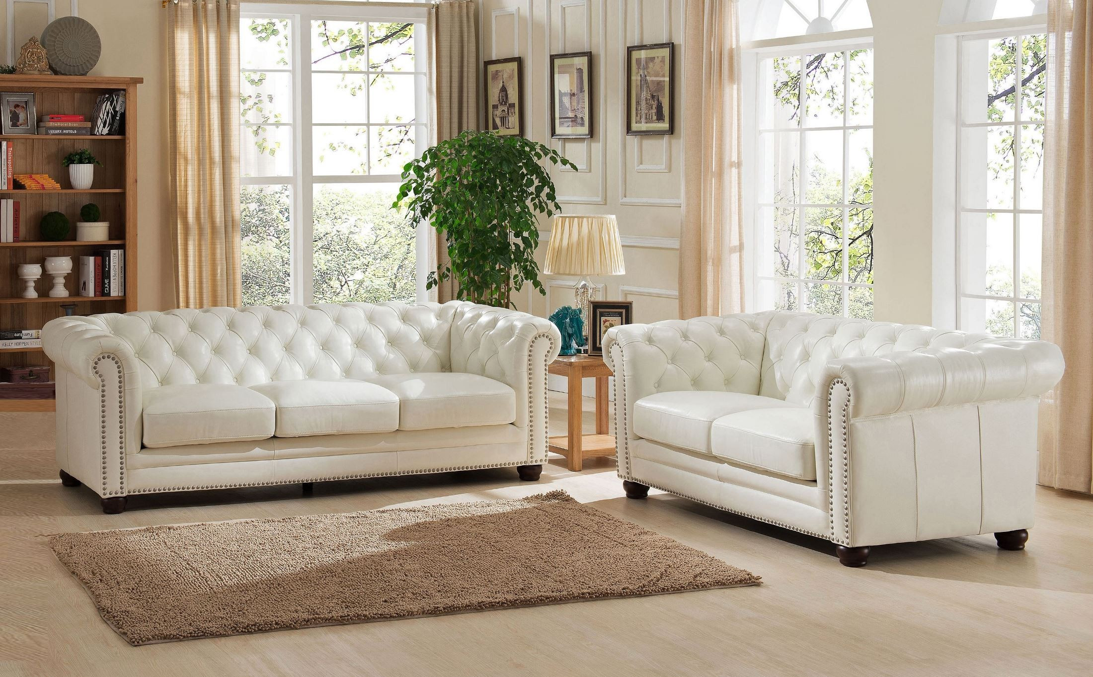 White Living Room Chair
 Monaco Pearl White Leather Living Room Set from Amax