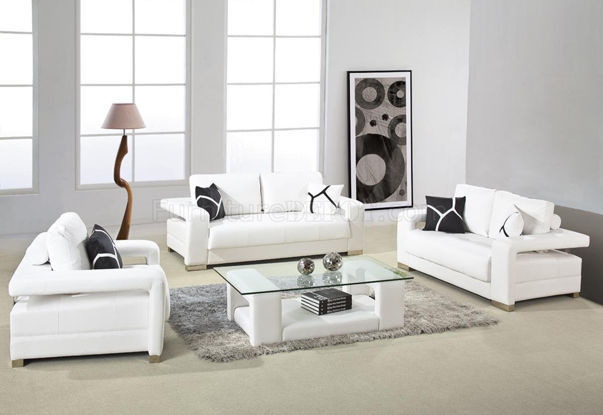 White Living Room Table
 2926 Sofa Set in White Bonded Leather by VIG