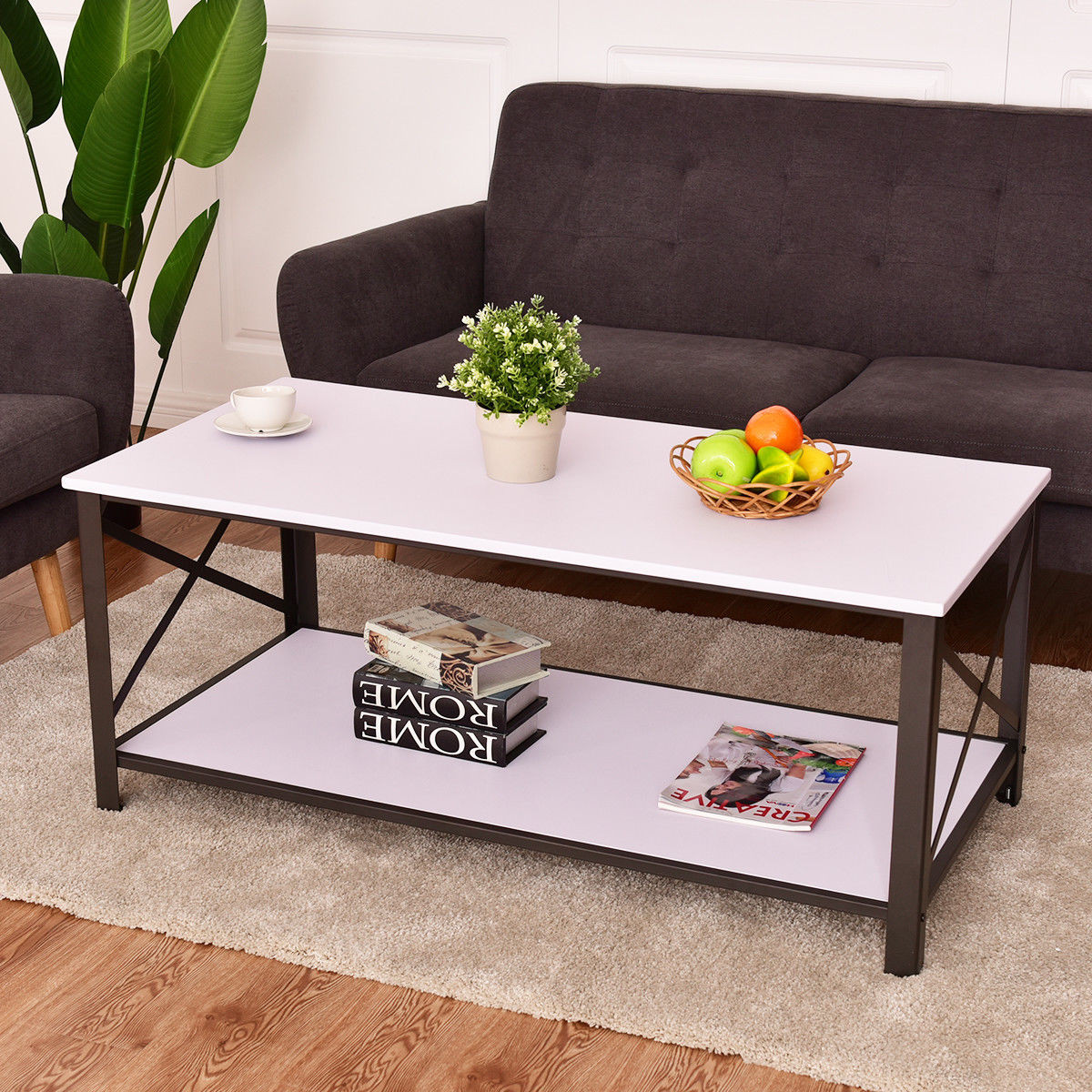 White Living Room Table
 Giantex Wood Coffee Table Cocktail Side Accent Table Metal