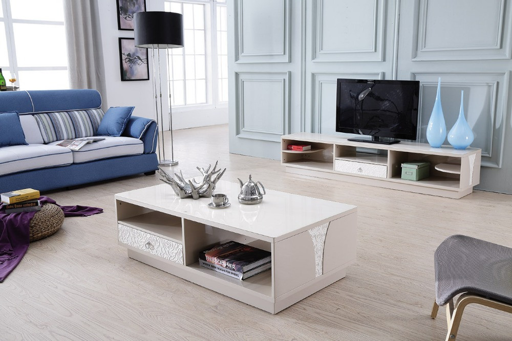 White Living Room Table
 Lizz contemporary white living room furniture TV stand and