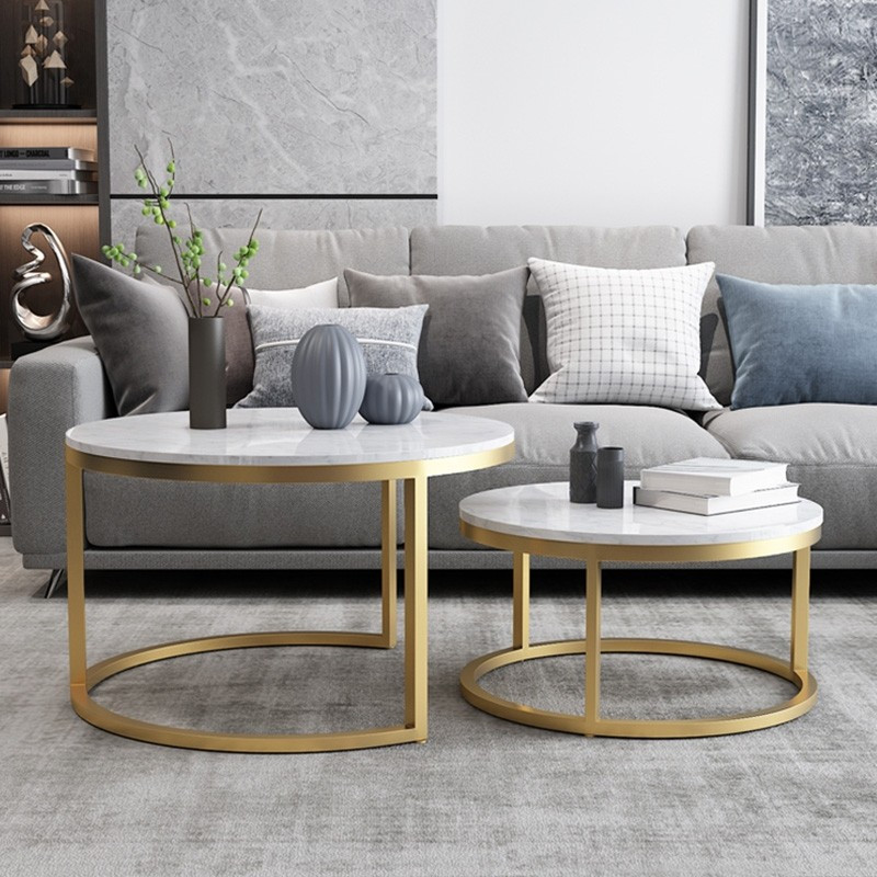 White Living Room Table
 Nordic Style Coffee Table Gold Metal & White Marble Living