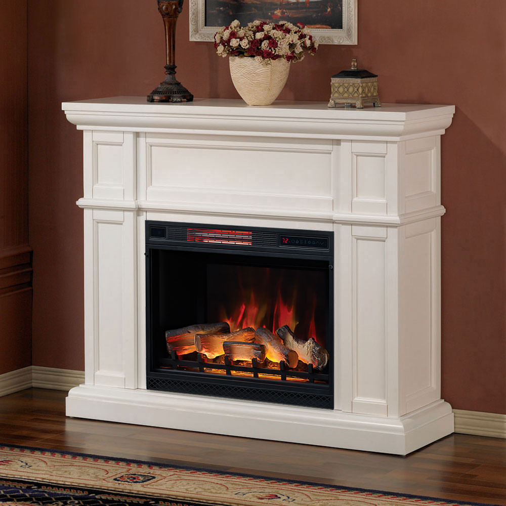 White Mantel Electric Fireplace
 Artesian White Cabinet & 28" Infrared Firebox