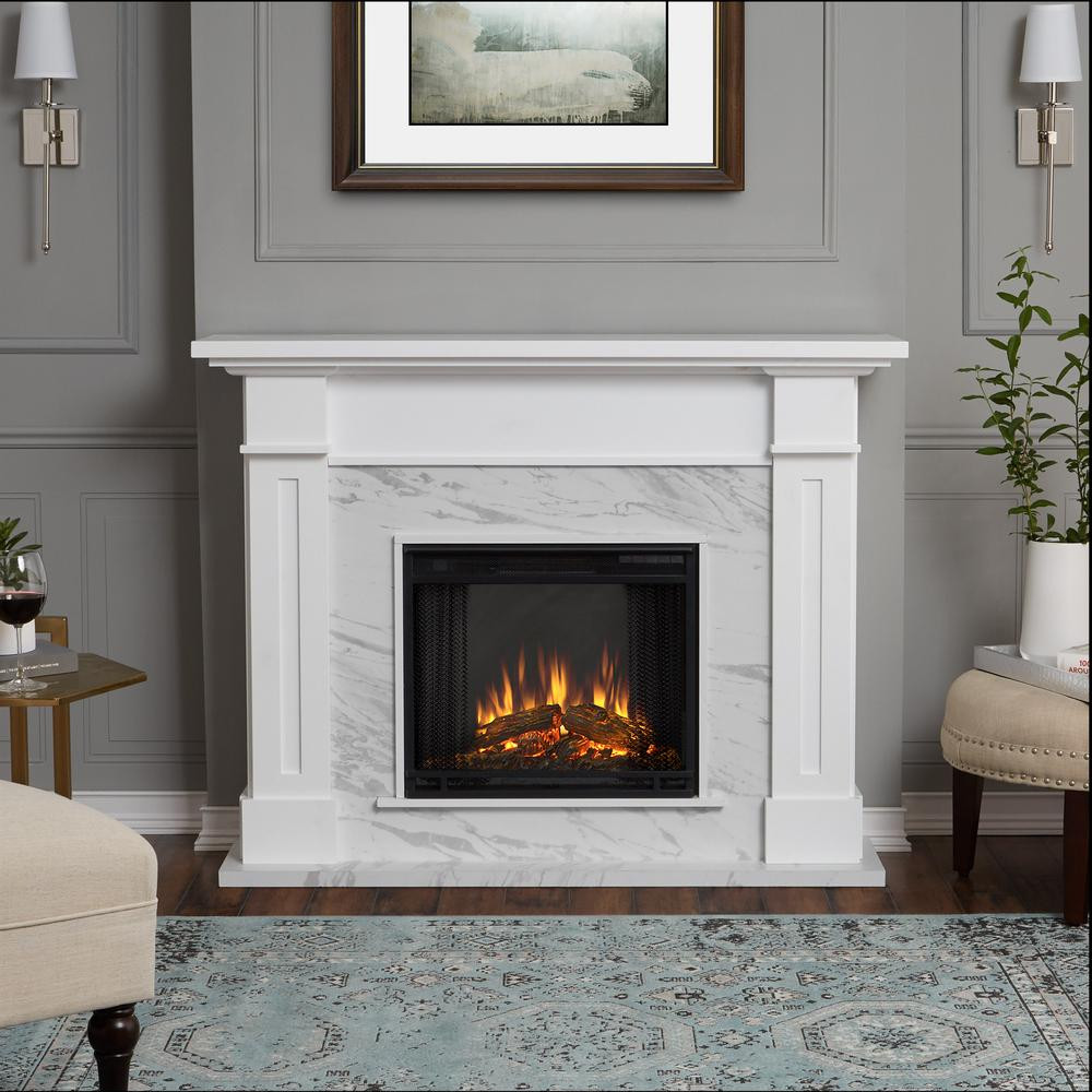 White Mantel Electric Fireplace
 Real Flame Kipling 54 in Freestanding Electric Fireplace