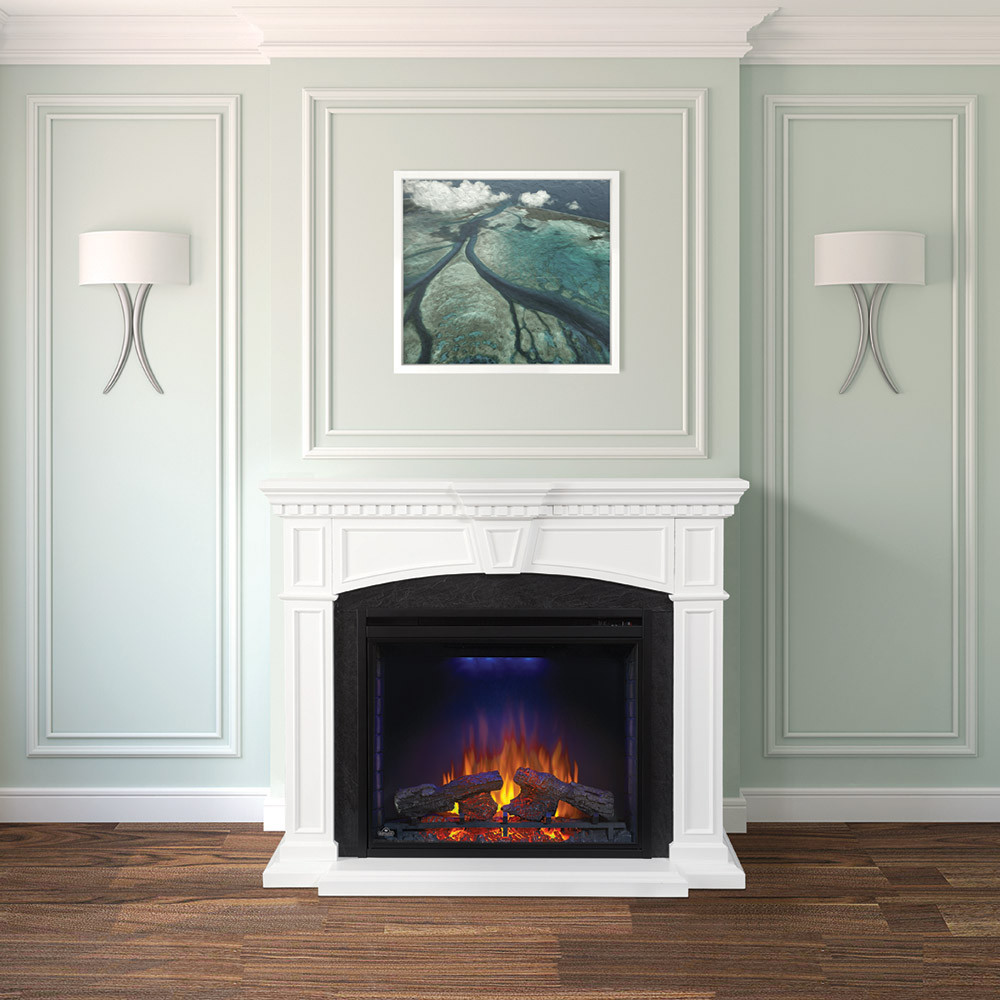 White Mantel Electric Fireplace
 Taylor Cabinet White & 33" Firebox NEFP33 0214W