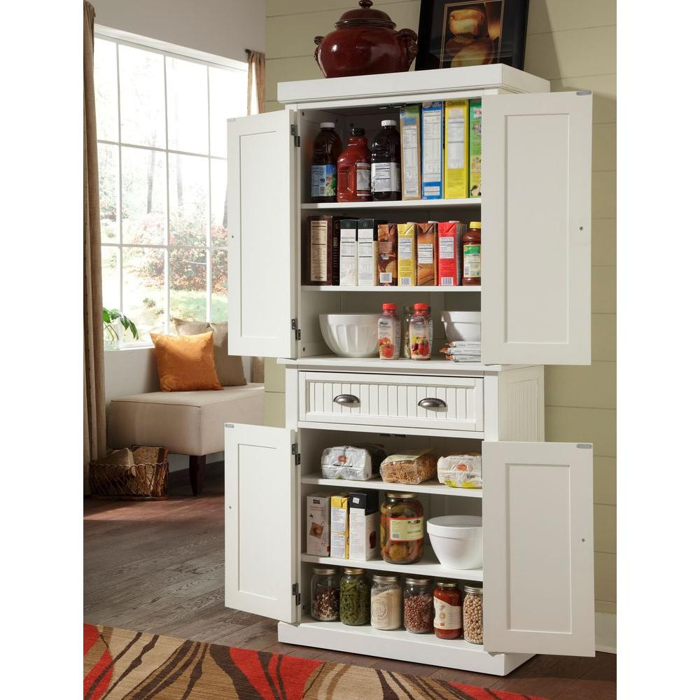 White Pantry Cabinets For Kitchen
 Home Styles Nantucket Pantry in Distressed White 5022 69
