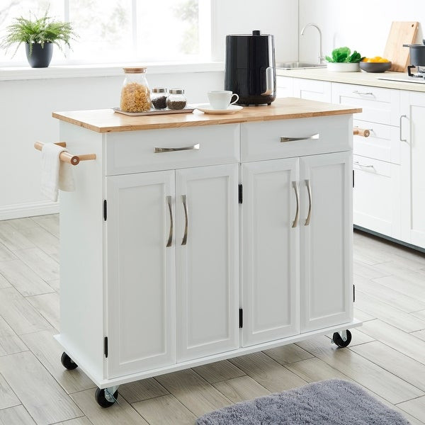 White Rolling Kitchen Island
 Shop BELLEZE White Wood Portable Kitchen Cart Rolling and