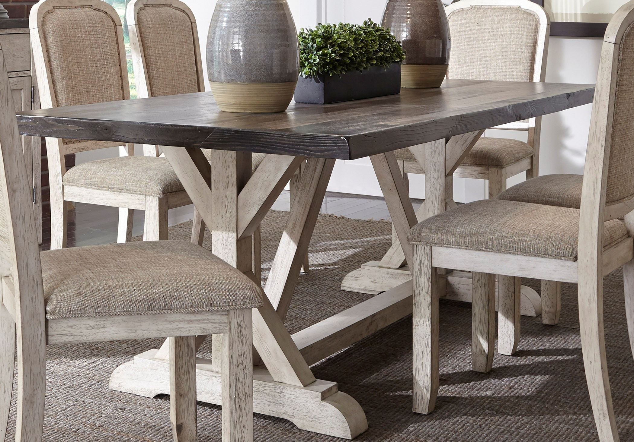 White Rustic Kitchen Table
 Willowrun Rustic White Trestle Dining Table from Liberty