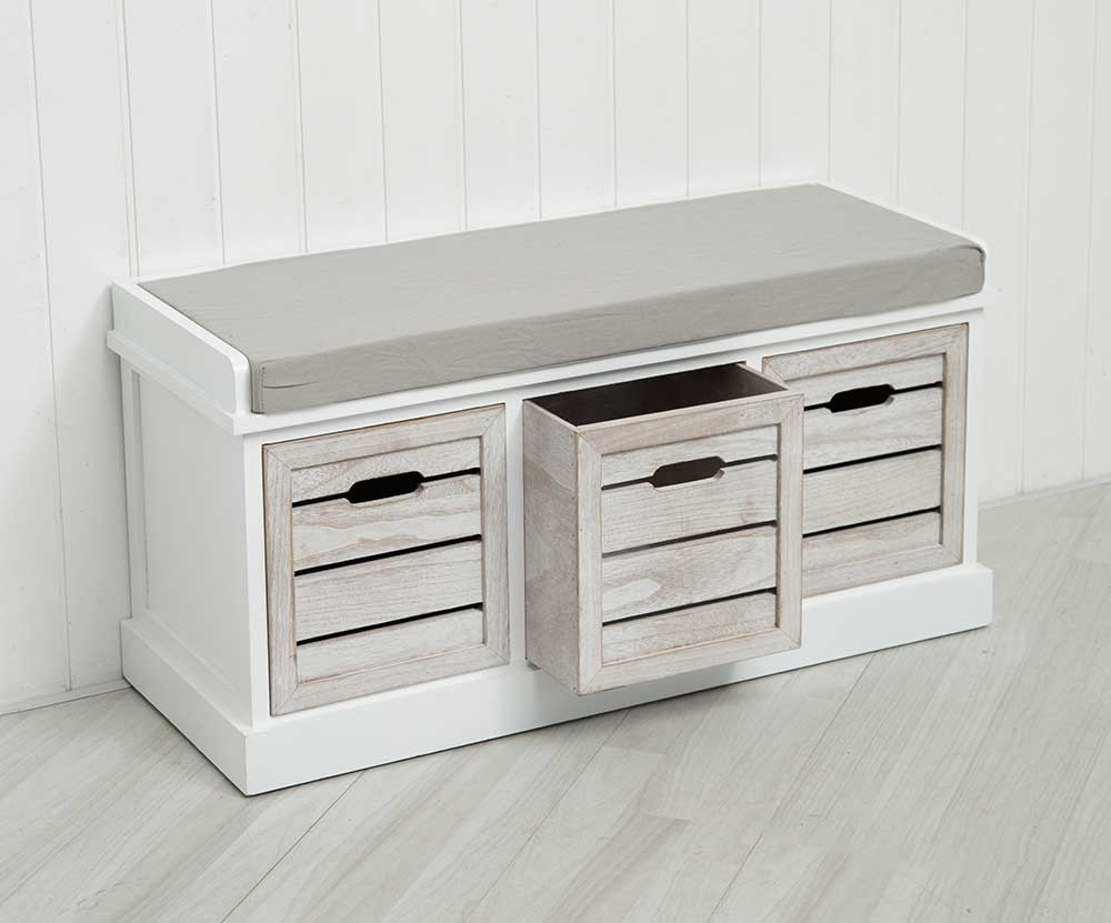 White Storage Bench With Drawers
 White Three Drawer Crate Bench Slatted Seating Hallway