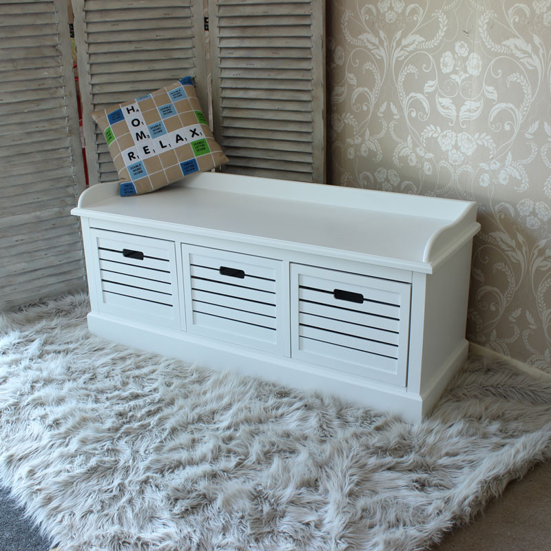 White Storage Bench With Drawers
 Storage Bench Three Drawers white bedroom hallway shoes