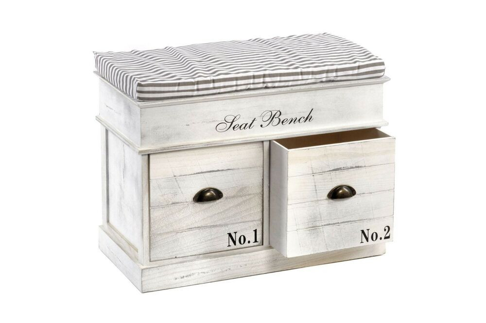 White Storage Bench With Drawers
 White Vintage Bedroom Bathroom Storage Beach Style Wood