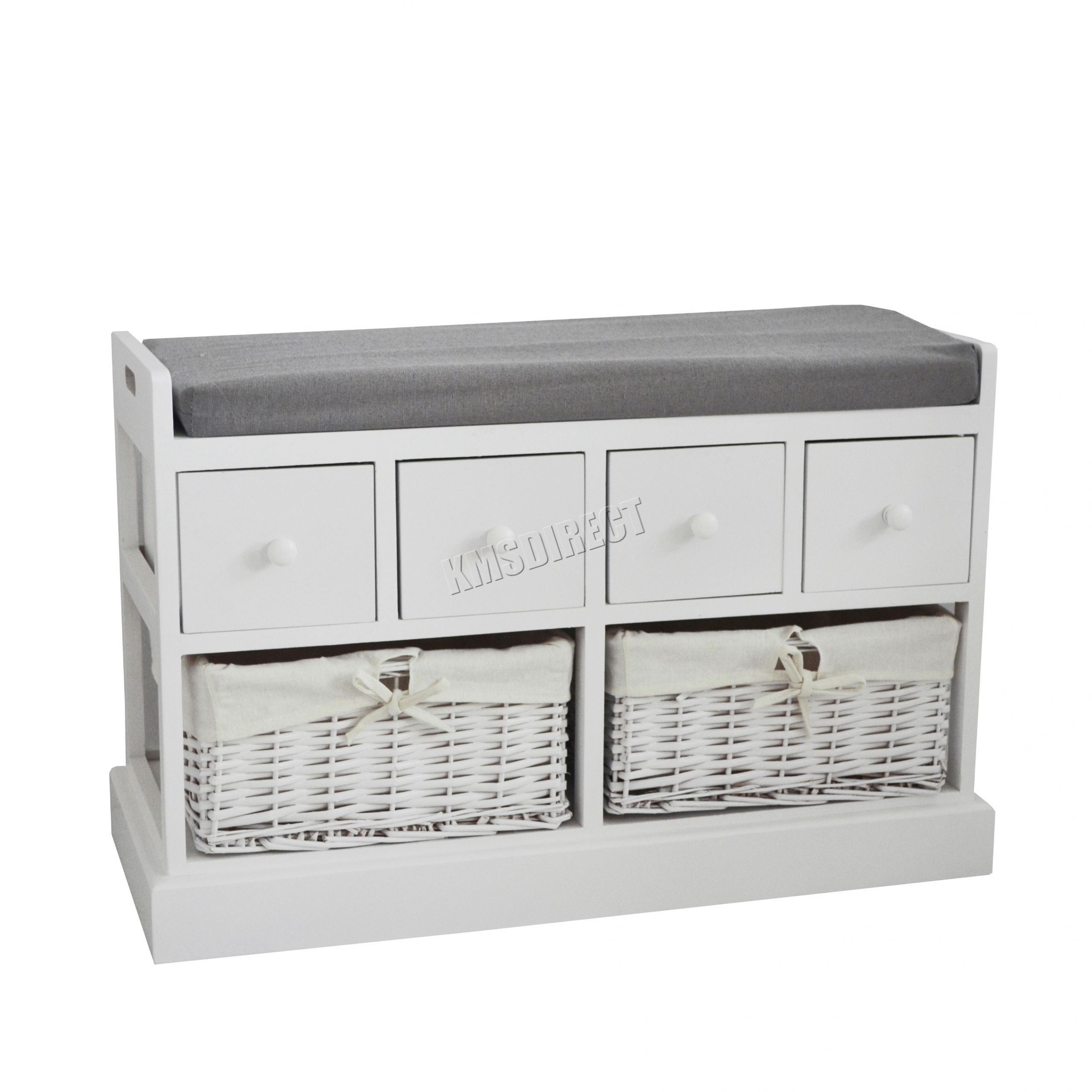 White Storage Bench With Drawers
 FoxHunter Wooden Storage Bench Seat with 2 Wicker Basket