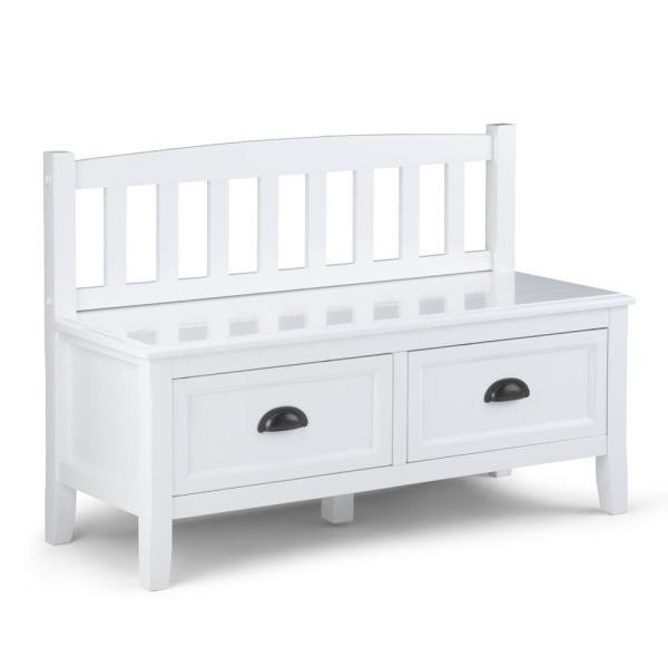 White Storage Bench With Drawers
 Simpli Home 42 in Burlington White Solid Wood Wide