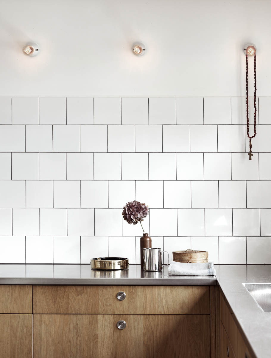 White Tile Kitchen
 decordots Wooden kitchen cabinets and concrete floor