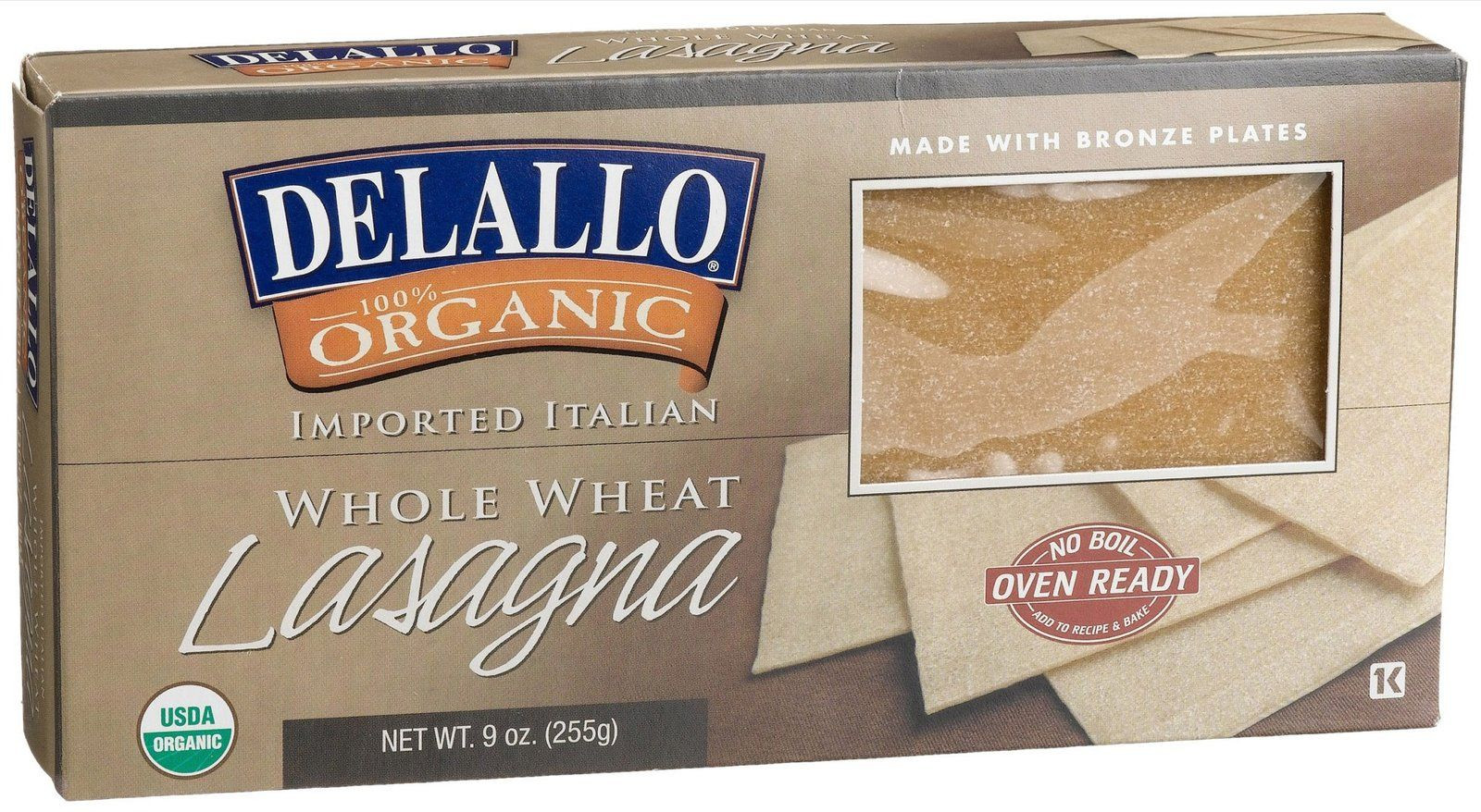 Whole Grain Lasagna Noodles
 4 ounces organic whole wheat no boil lasagna about 6 1 2