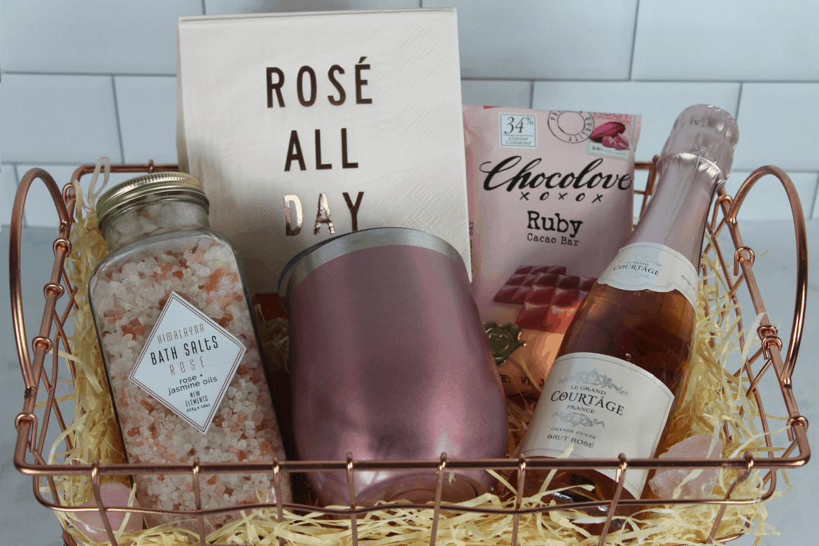 Wine Basket Gift Ideas
 Cute DIY Rosé Wine Gift Basket Idea For Women Savvy Honey