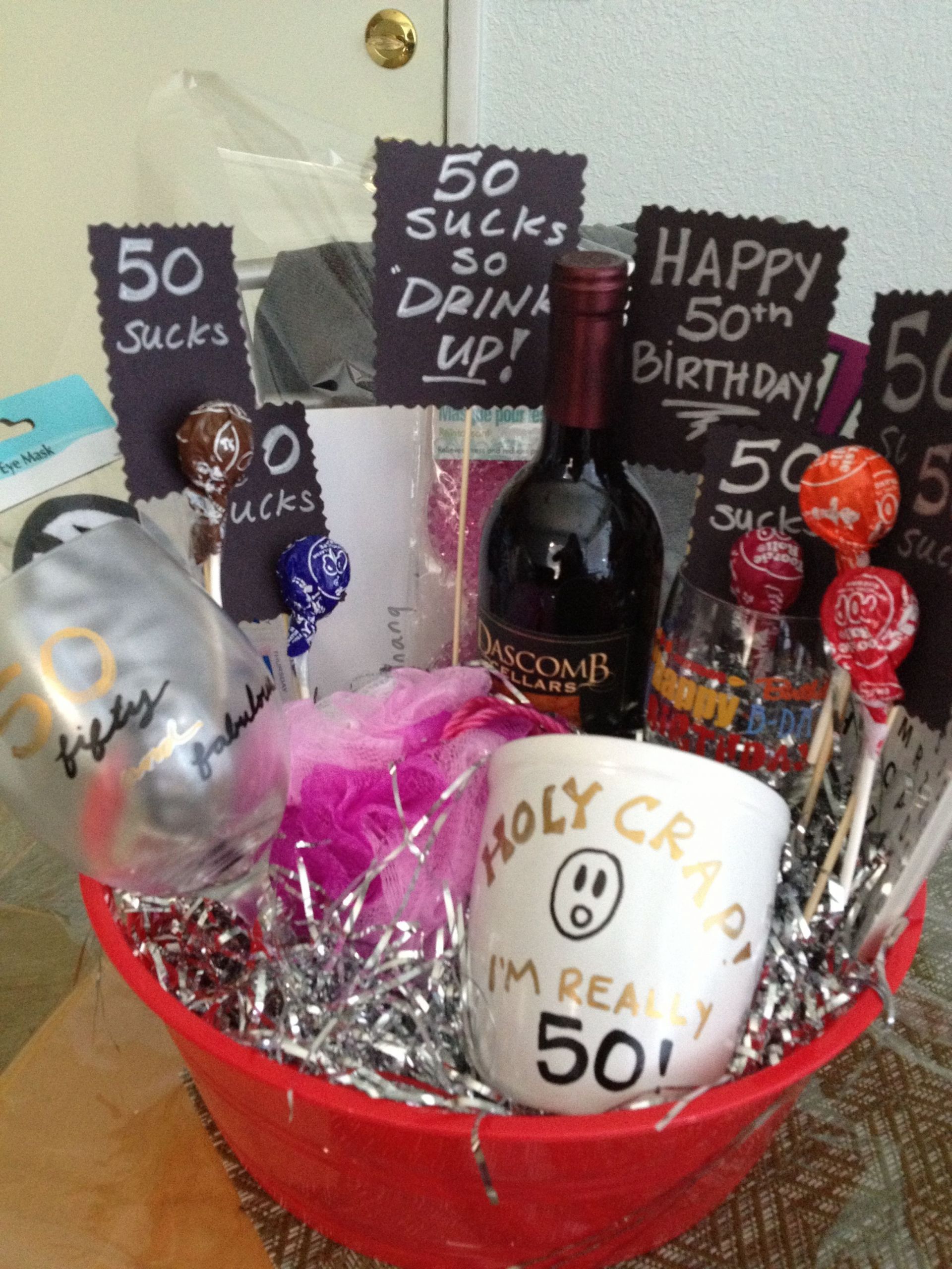 Wine Birthday Gift Ideas
 50th birthday t basket with personalized wine glass and