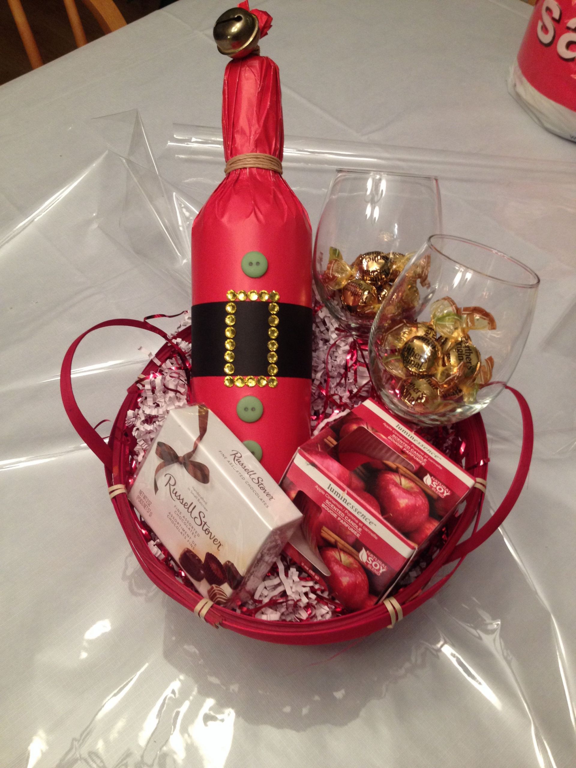 Wine Glass Gift Basket Ideas
 Gift basket for two Includes bottle of wine Santa wrap