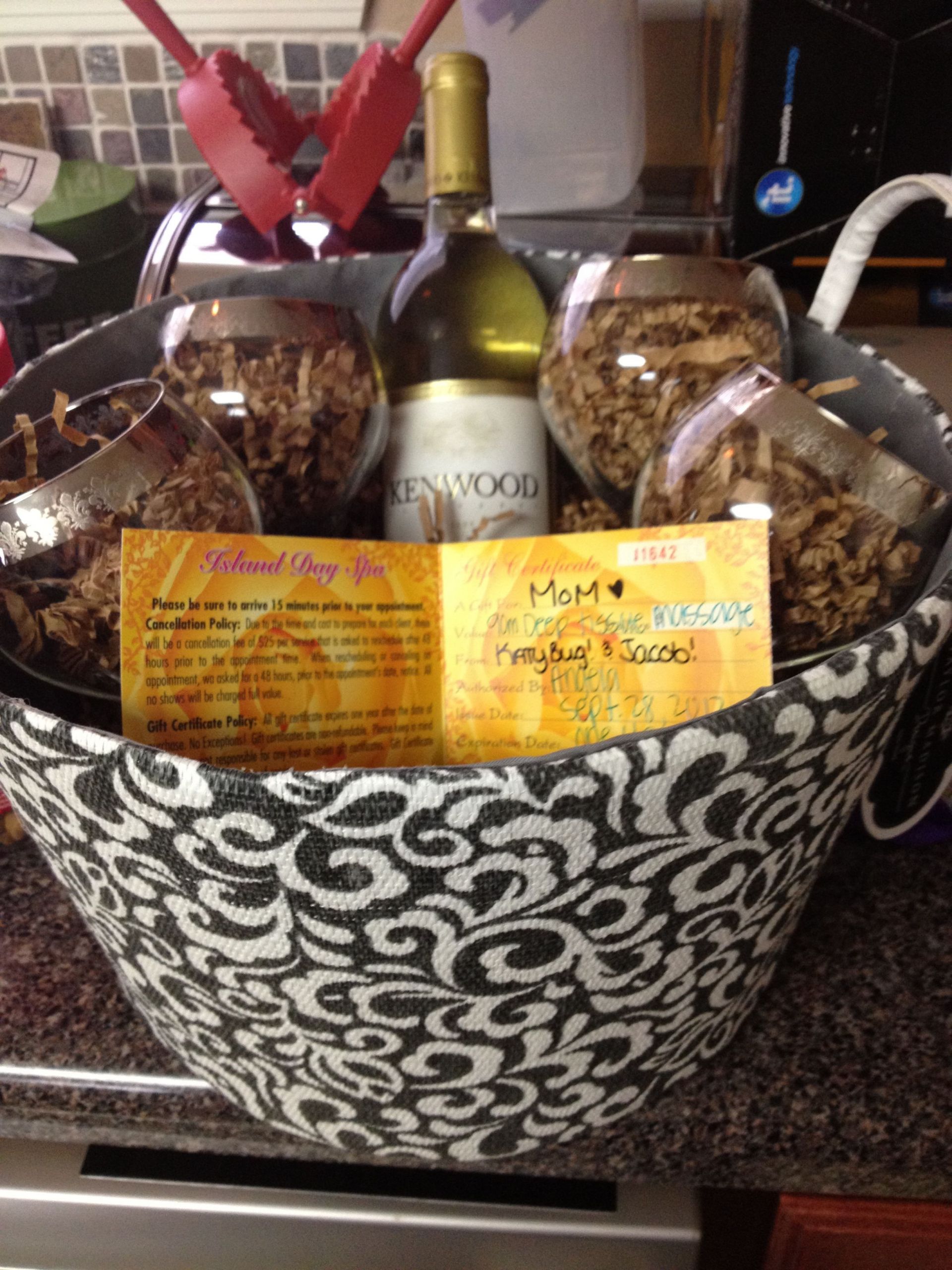 Wine Glass Gift Basket Ideas
 Gift basket i made for my moms birthday Wine wine