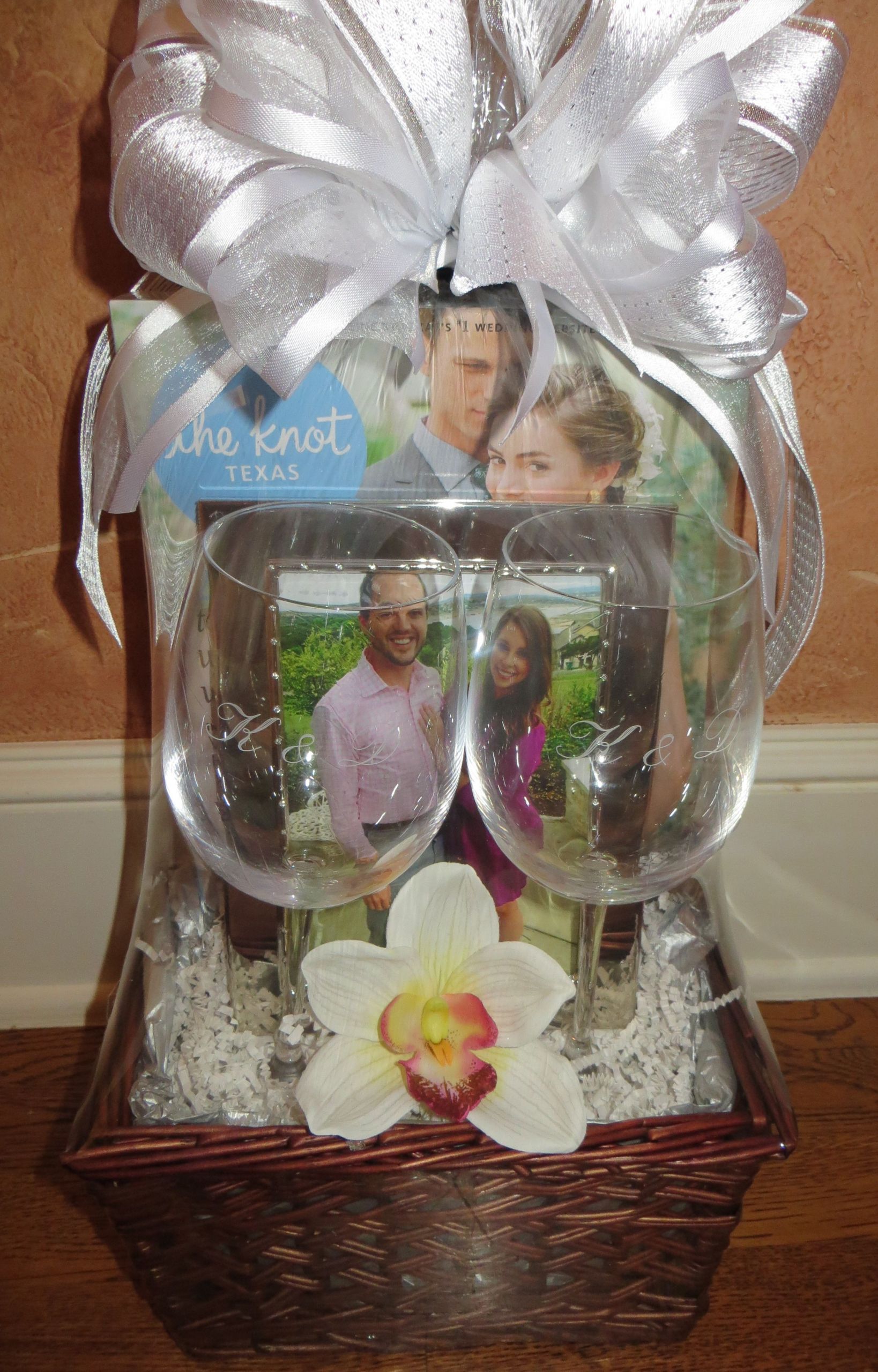 Wine Glass Gift Basket Ideas
 Jack and Jill Engagement Gift Basket features engraved