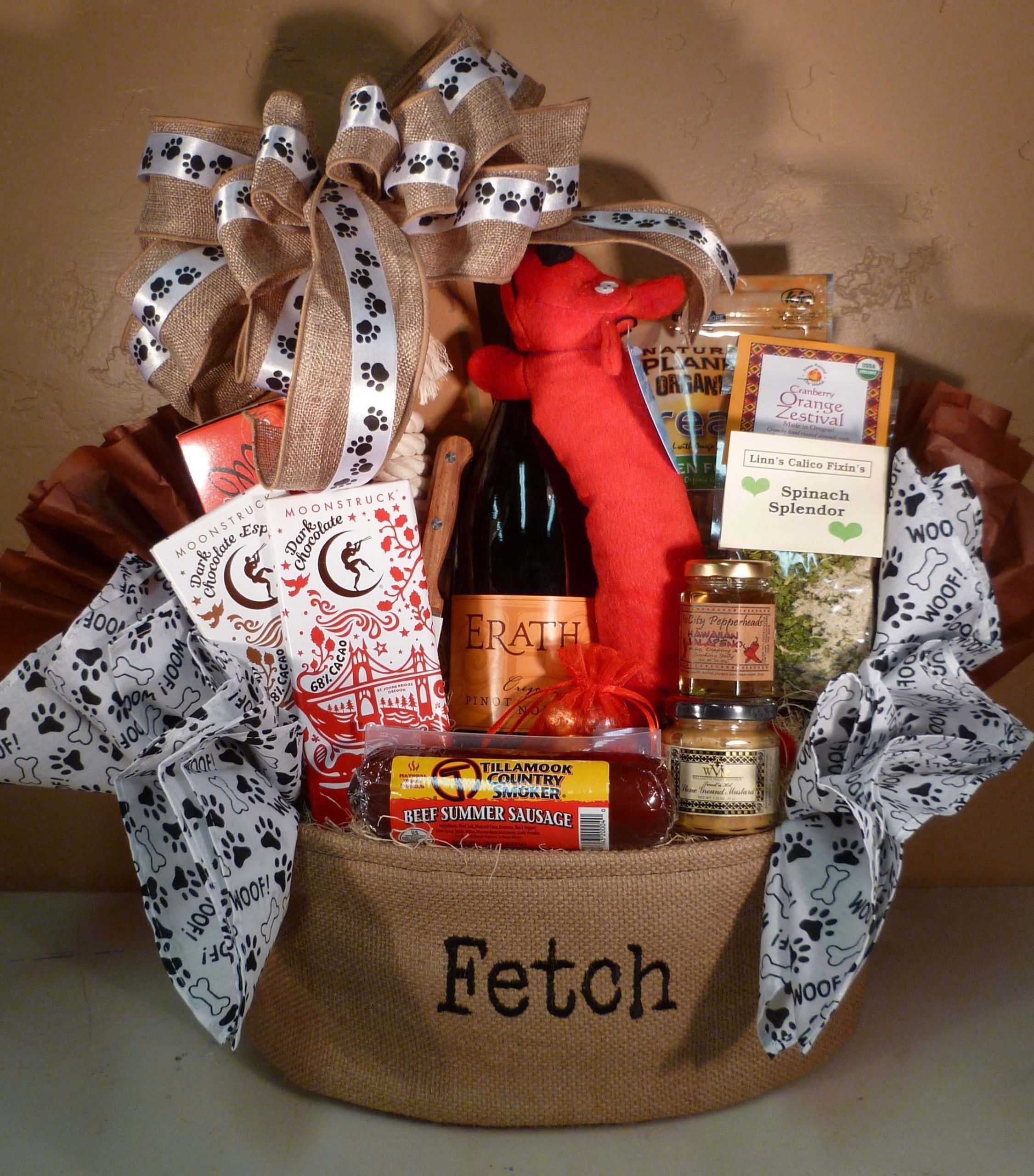 Wine Themed Gift Basket Ideas
 Dog Themed basket for raffle idea mix of treats for