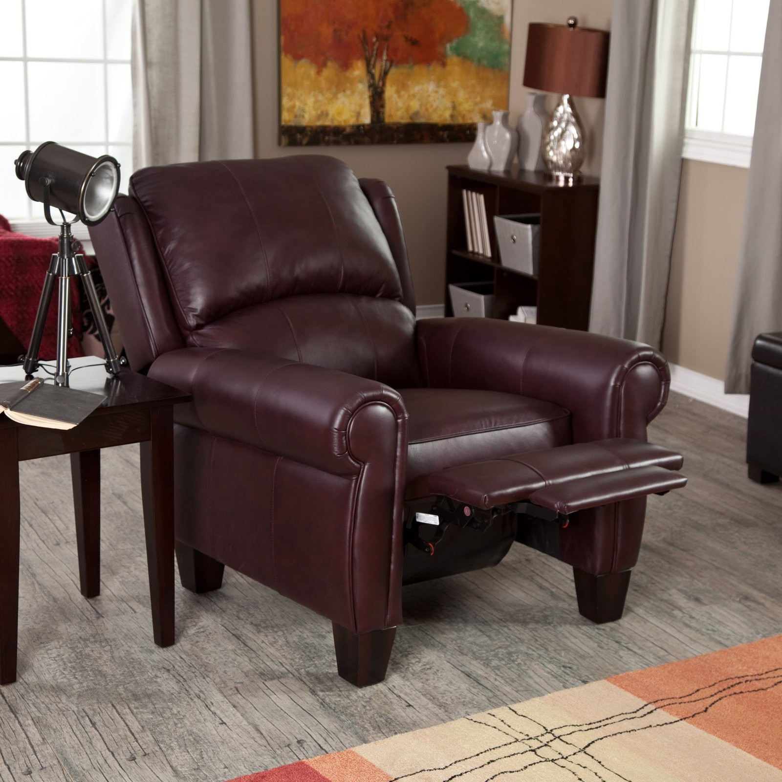 Wingback Living Room Chairs
 Leather Recliner Chair Home Burgundy Push Back Wingback