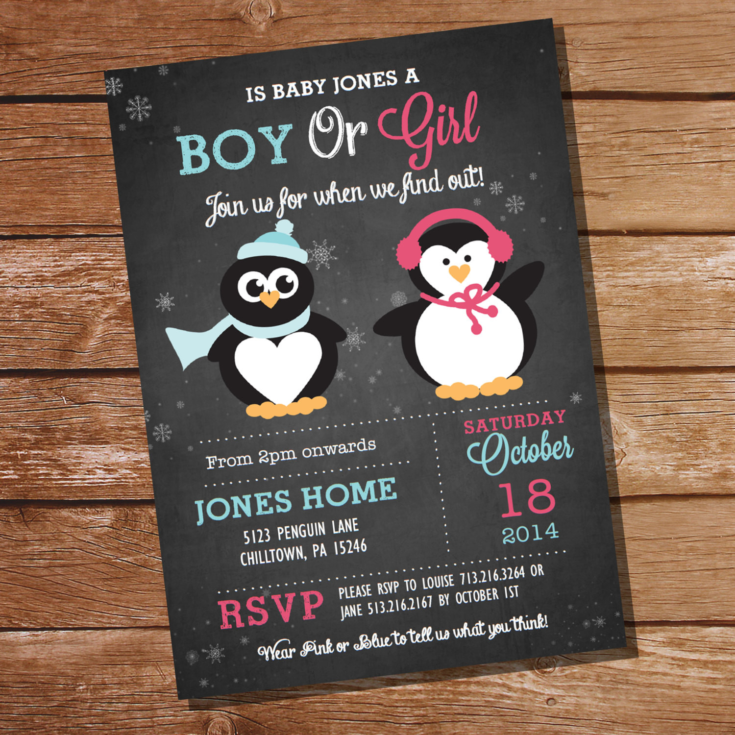 Winter Gender Reveal Party Ideas
 Chalkboard Winter Gender Reveal Party Invitation Penguin