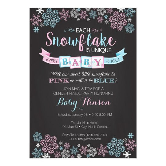 Winter Gender Reveal Party Ideas
 Winter Snowflake Gender Reveal Party Invitation