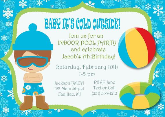 Winter Indoor Pool Party Ideas
 Winter Pool Party Birthday Invitation Indoor Pool