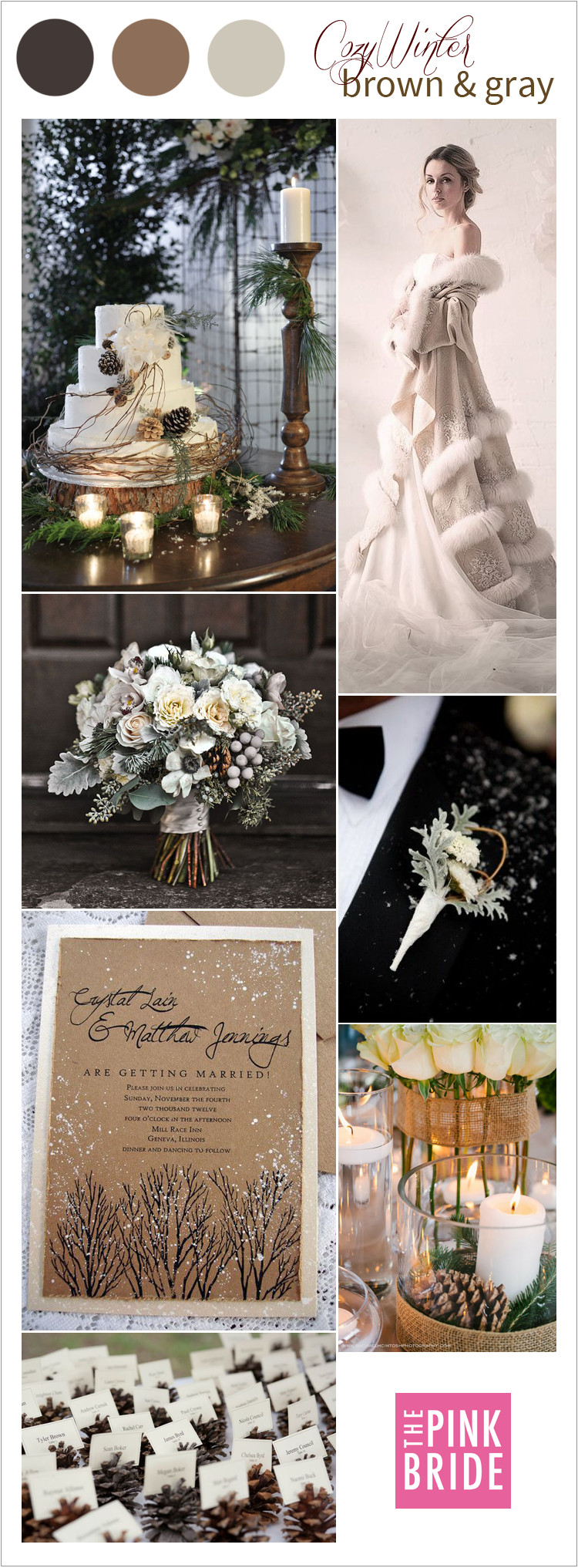 Winter Wedding Colors
 Wedding Color Board Cozy Winter Brown & Gray The Pink Bride