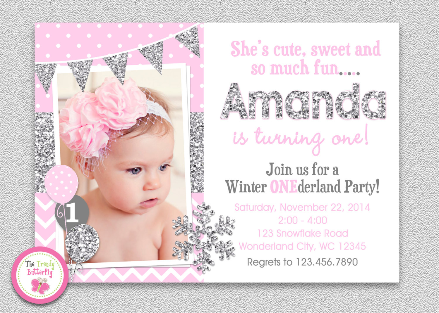 Winter Wonderland Birthday Invitations
 Winter Wonderland Birthday Invitation Silver Pink Winter