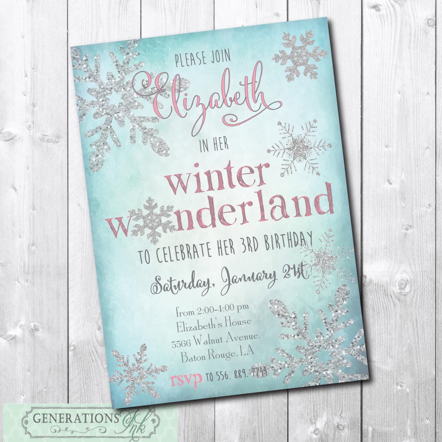 Winter Wonderland Birthday Invitations
 Winter Wonderland Birthday Invitation printable Snowflake