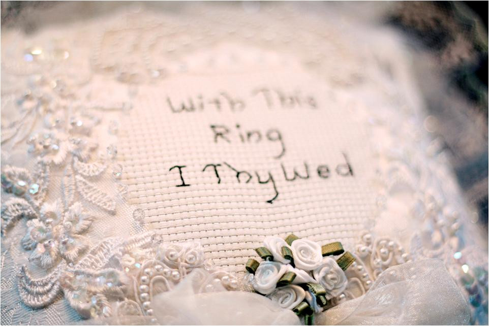 With This Ring I Thee Wed
 White handmade ring bearer pillow that reads With This