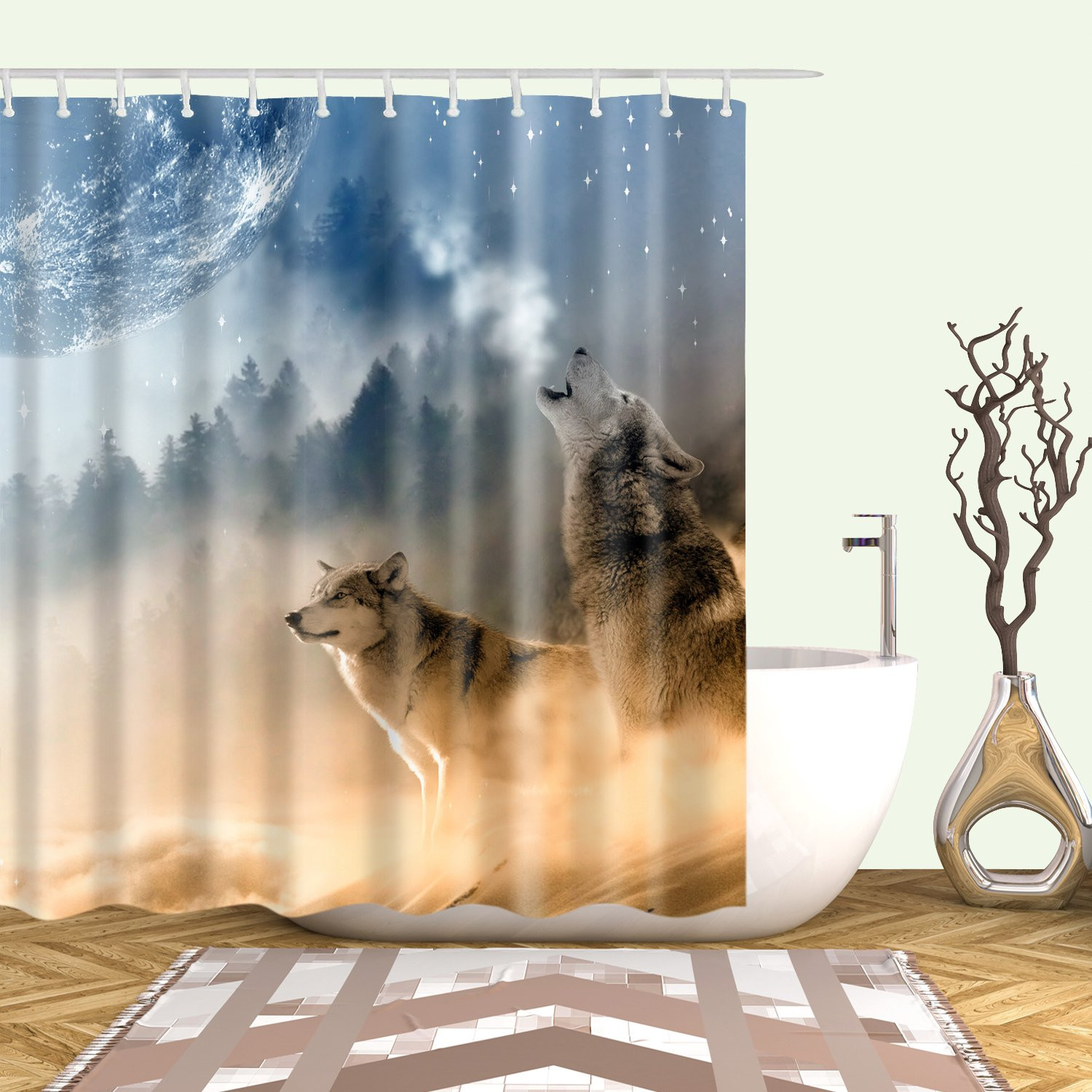 Wolf Bathroom Decor
 Howling to Moon Wolf Shower Curtain