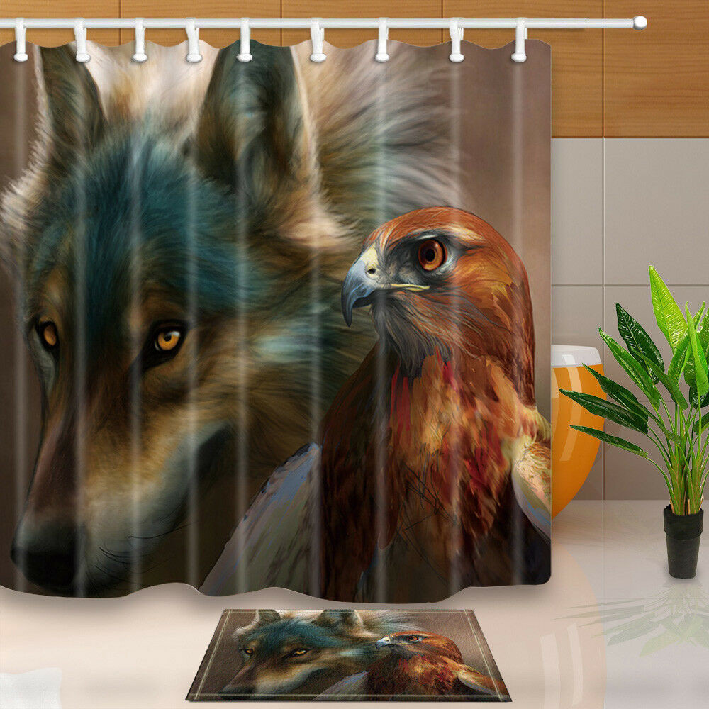 Wolf Bathroom Decor
 Animal Decor Wolf and Eagle Bathroom Shower Curtain Set