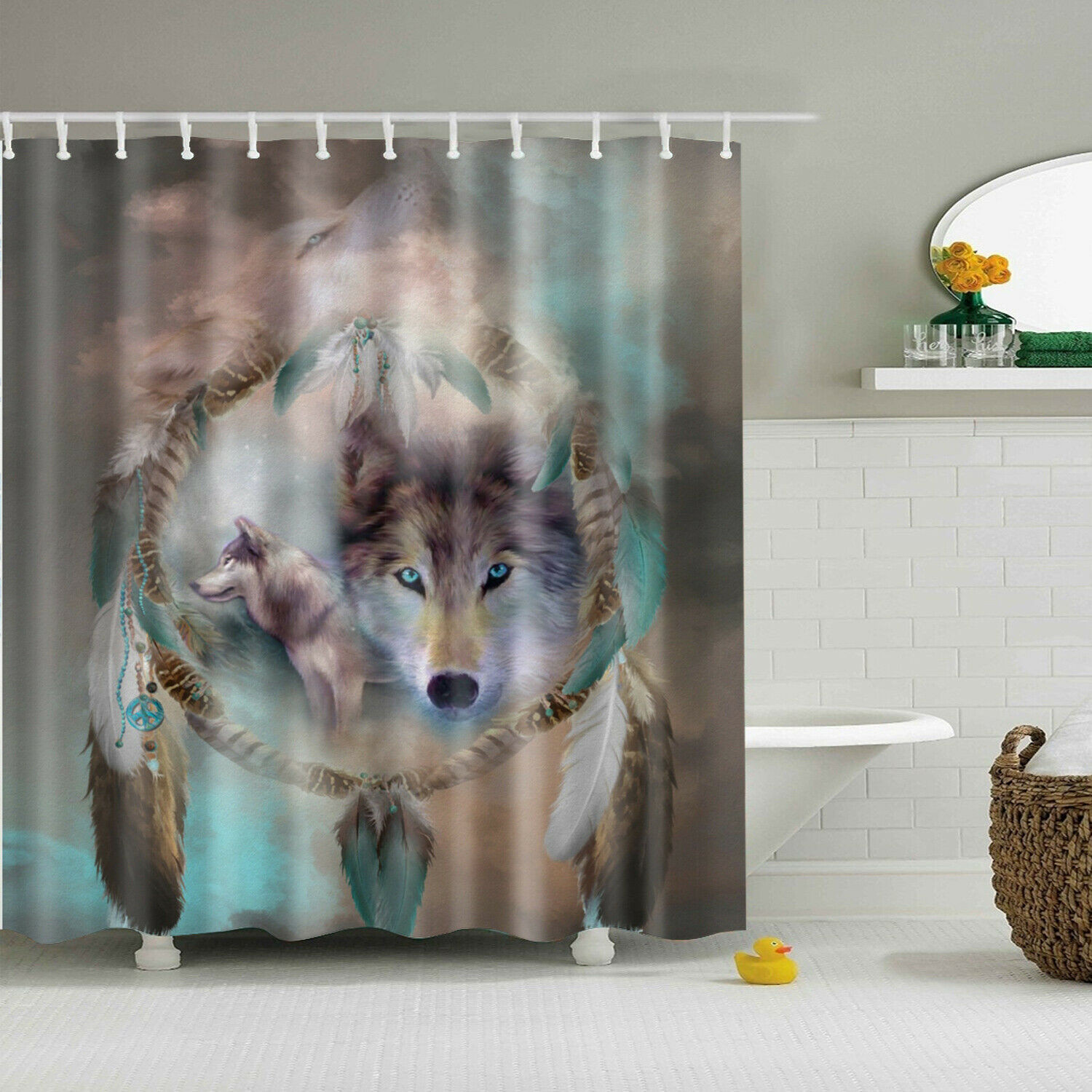Wolf Bathroom Decor
 Animals Wolf Bathroom Shower Curtain Washable Fabric With