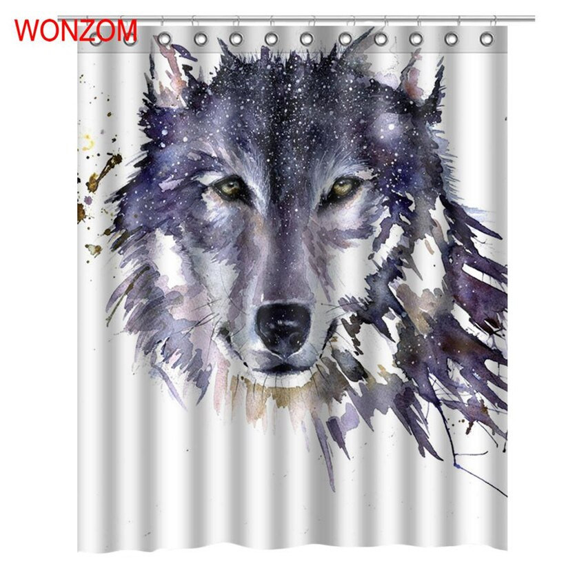 Wolf Bathroom Decor
 WONZOM Wolf Shower Curtains with 12 Hooks For Bathroom
