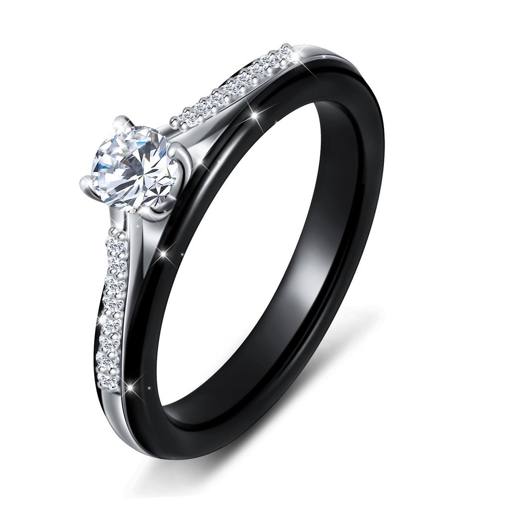 Womens Black Wedding Rings
 Black Ceramic S925 Sterling Silver Bridal Ring for Women