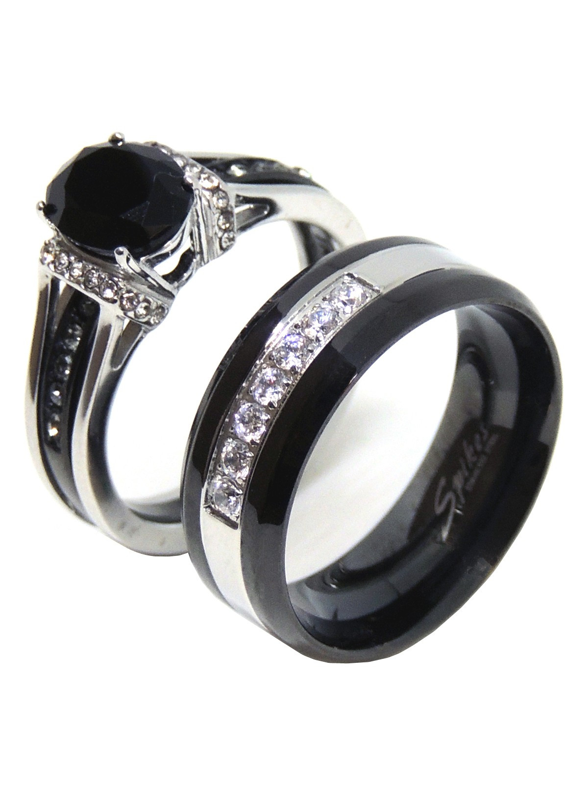 Womens Black Wedding Rings
 LanyJewelry Couple Rings Set Womens Black Oval CZ