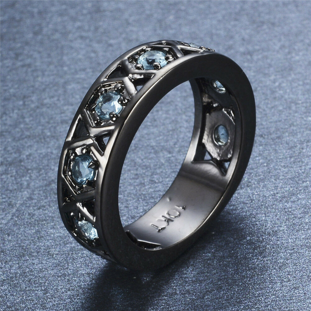 Womens Black Wedding Rings
 Aquamarine Wedding Eternity Ring Band Black Gold Filled