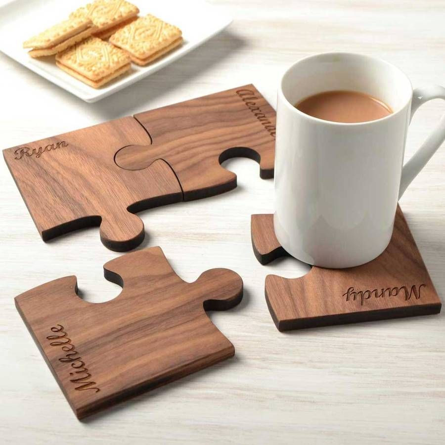 Wood Craft Gift Ideas
 Personalised Wooden Gift Set Four Walnut Coasters