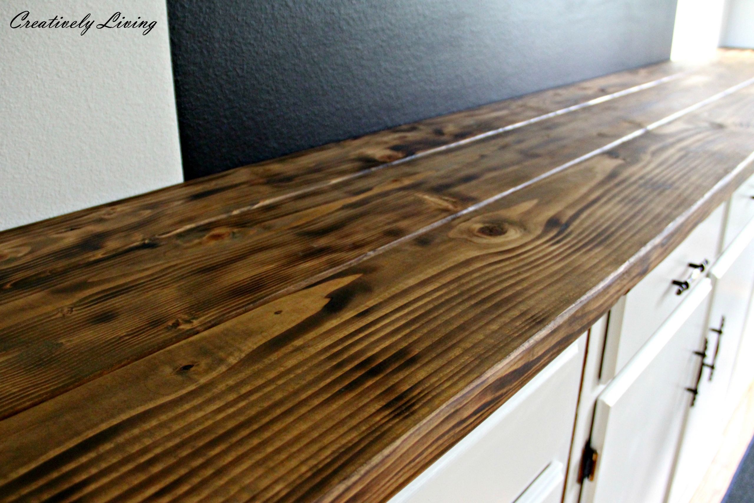 Wood Plank Countertops DIY
 Torched DIY Rustic Wood Counter Top for Under $50 by