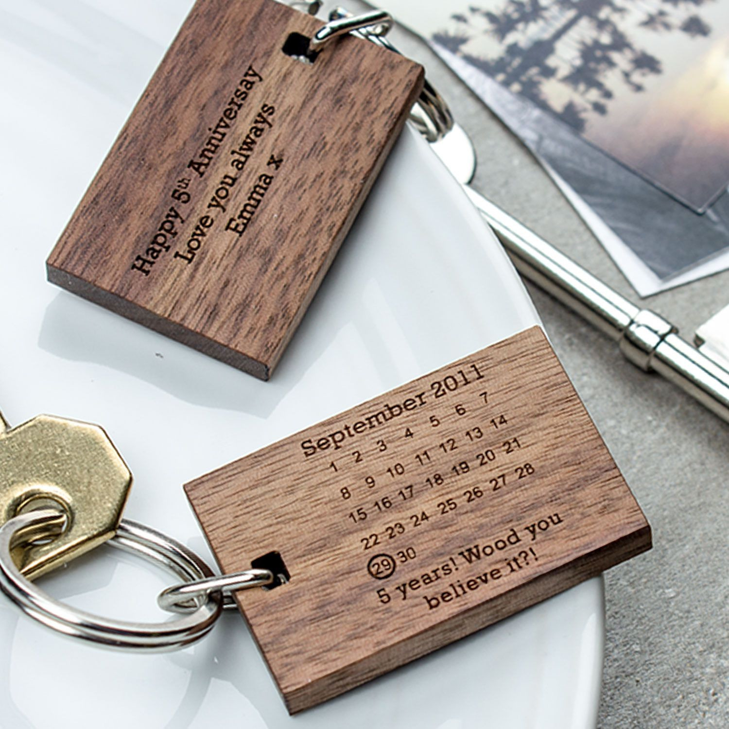 Wooden Anniversary Gift Ideas
 Personalised Wooden Fifth Anniversary Keyring