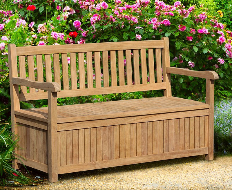 Wooden Outdoor Storage Bench
 Windsor Wooden Garden Storage Bench with arms – 1 5m