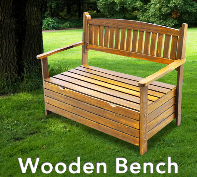 Wooden Outdoor Storage Bench
 2 Seat Chest Garden Wooden Bench Storage Box Timber Chair