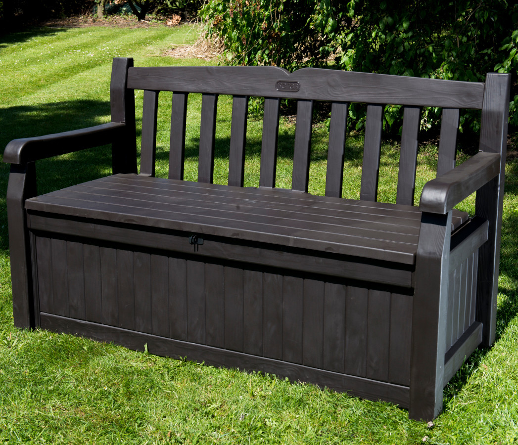 Wooden Outdoor Storage Bench
 Iceni 2 Seater Storage Bench Dark Brown Wood Effect £